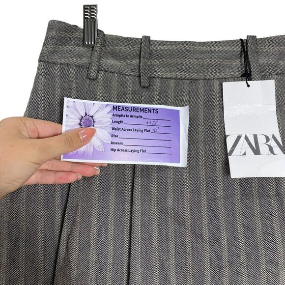 Zara Grey Striped Printed Pleated Mini Suit Short Size Small NWT - Picture 14 of 16